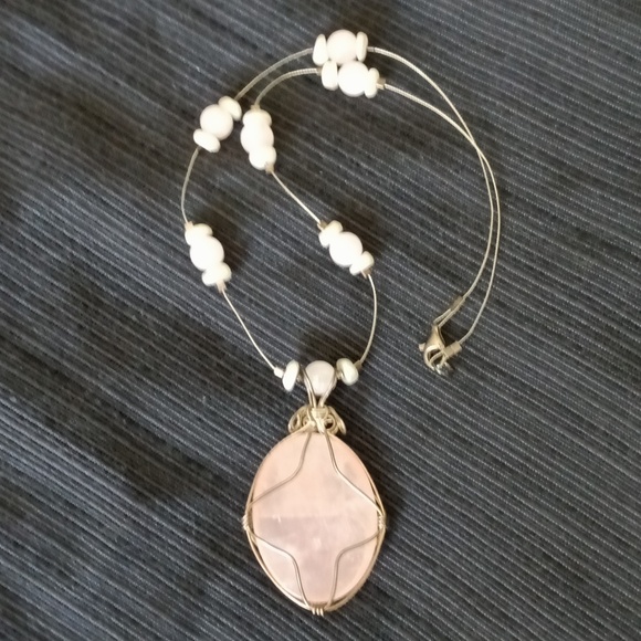 Vintage Necklace Rose Quartz Wire Wrapped - Picture 3 of 6